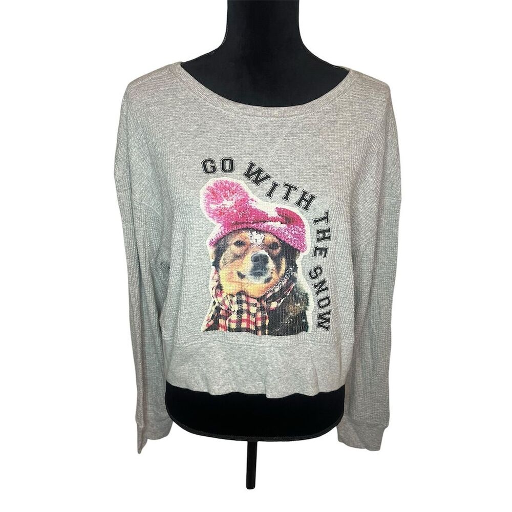 OFFLINE by‎ Aerie Women's M Gray Dog Waffle Knit Pullover Sweater Winter Size S